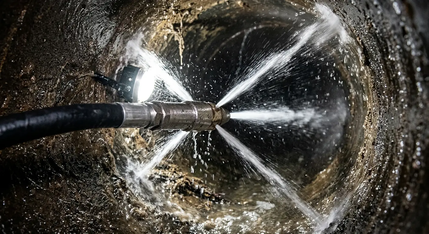 High-pressure hydro jetting nozzle cleaning sewer pipe for Sewer Cleanout in Bonita